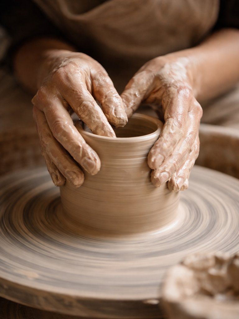 Manos dando forma a una pieza en el torno de cerámica